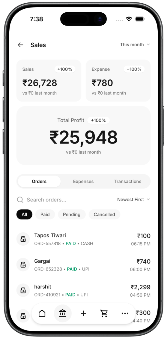 Vexa POS Mobile App Mockup